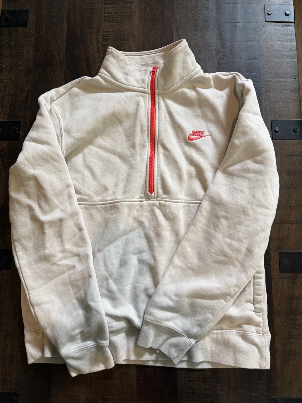 Nike Men’s Cream Quarter-Zip Sweatshirt with Coral Accents